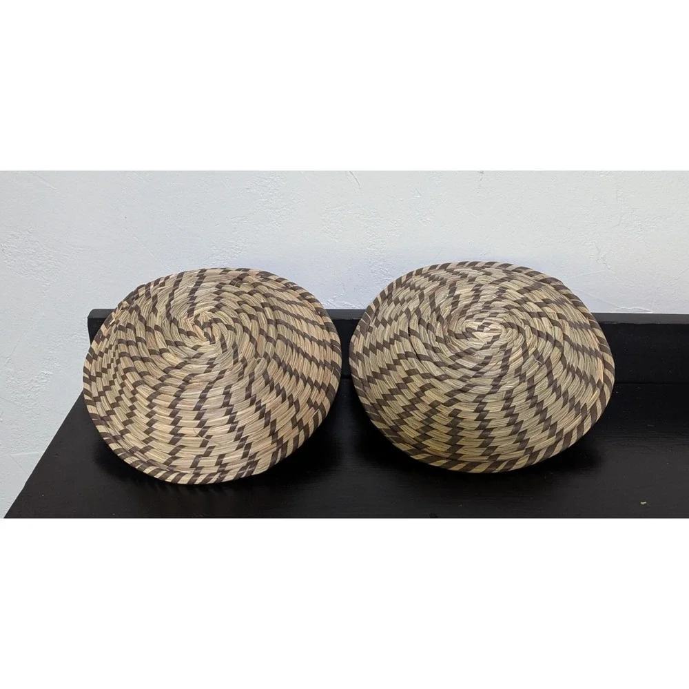 Handwoven Grass Coiled Baskets (Set of 2) Wall‎ Hanging or Table Top